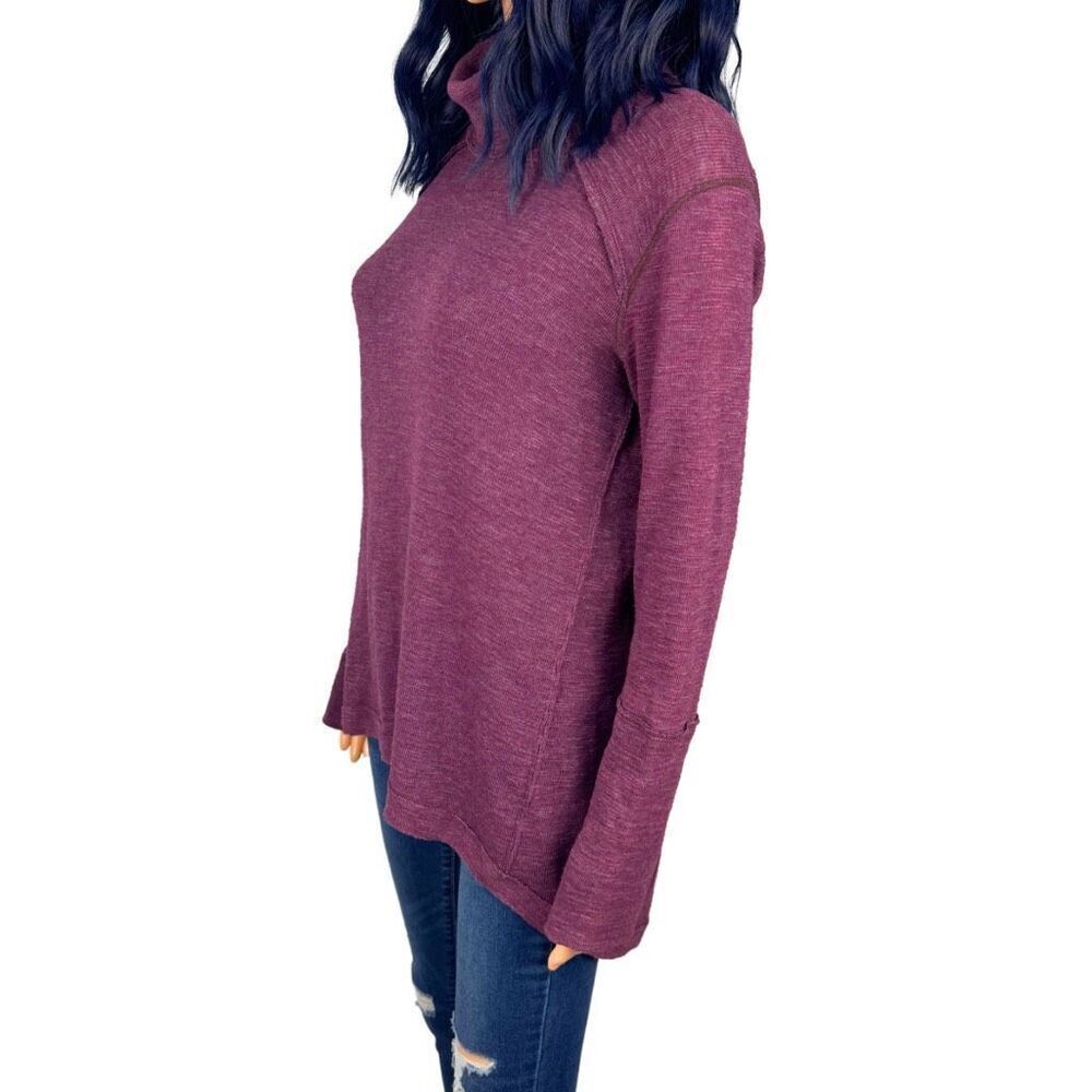 We The Free People Maroon Thermal Tunic Top Split Back Sweater Small - Picture 4 of 6